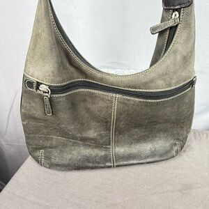 Apostrophe Leather Hobo Bag Olive Slouchy Distressed Boho Minimal